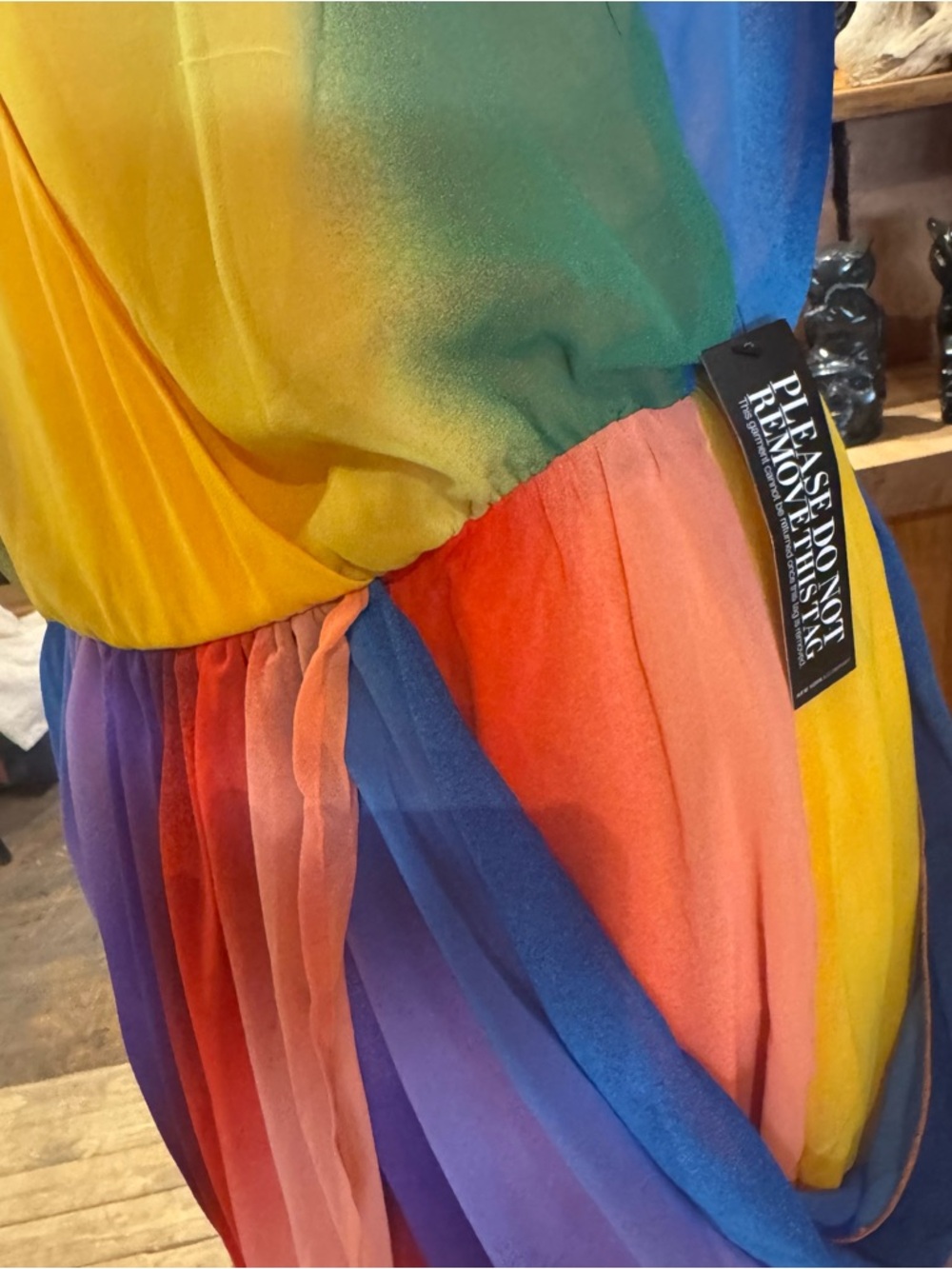 Vibrant Rainbow Halter Dress with Draped Skirt Medium - Picture 7 of 15